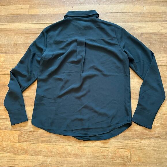 H&M women's dark green long sleeve faux silk button blouse shirt top size 2 b3 - Picture 4 of 4